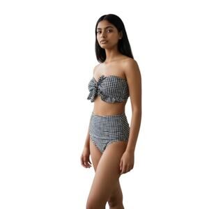 Forever 21 Black White Check Retro High Waist Bikini Set Ruffle Womens Xlarge
